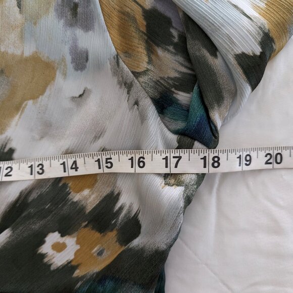 ZARA Blouse Women's M Multicolor Watercolor Sheer Lightweight Zipper Deep V Neck - Picture 12 of 14